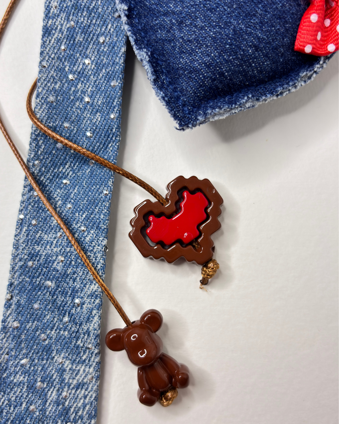 Creative Denim Style Woven Lanyard Charm— Heart Shape
