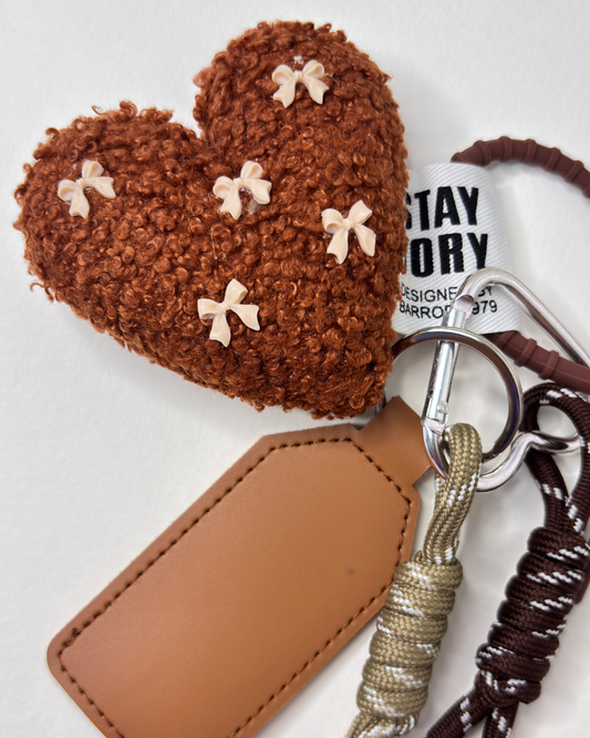 Furry Heart Keychain — Plushie Climbing Rope Butterfly Knot Bag Accessory Miu Style - Coffee Color Love Style