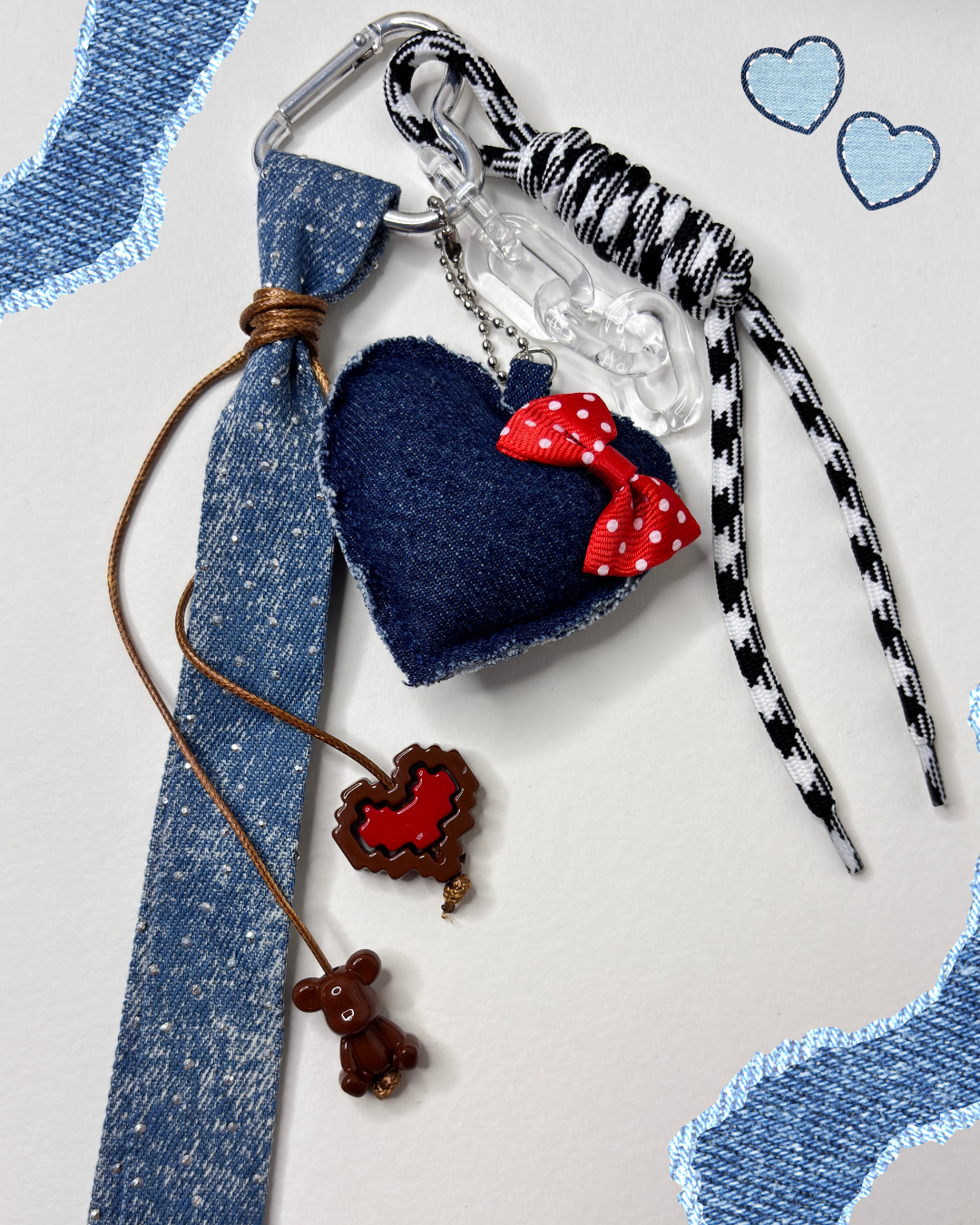Creative Denim Style Woven Lanyard  Charm— Heart Shape