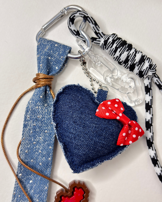 Creative Denim Style Woven Lanyard  Charm— Heart Shape