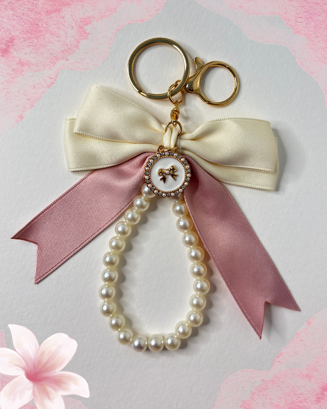 Float & Flutter — Double Pearl Chain - Pink/Beige